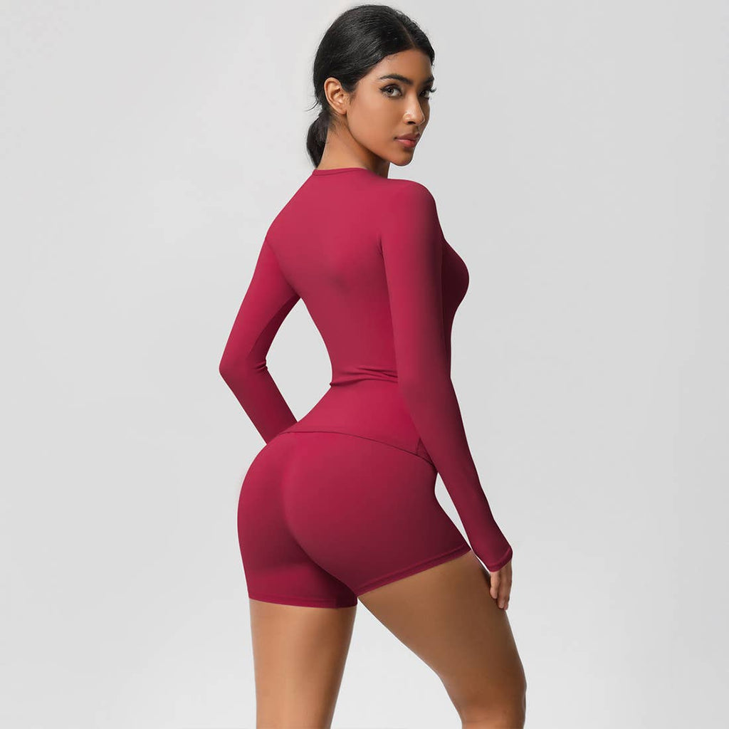 FlexContour 2-Piece Workout Set – Long Sleeve Top & Shorts