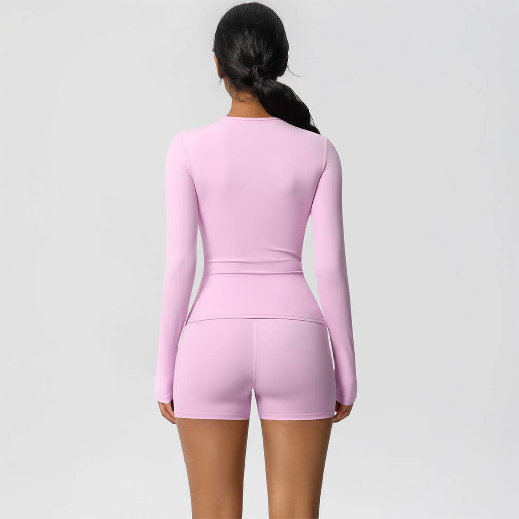 FlexContour 2-Piece Workout Set – Long Sleeve Top & Shorts