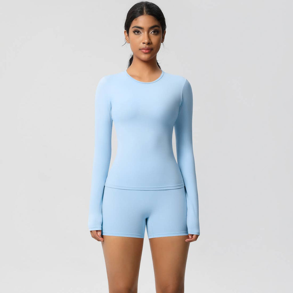 FlexContour 2-Piece Workout Set – Long Sleeve Top & Shorts