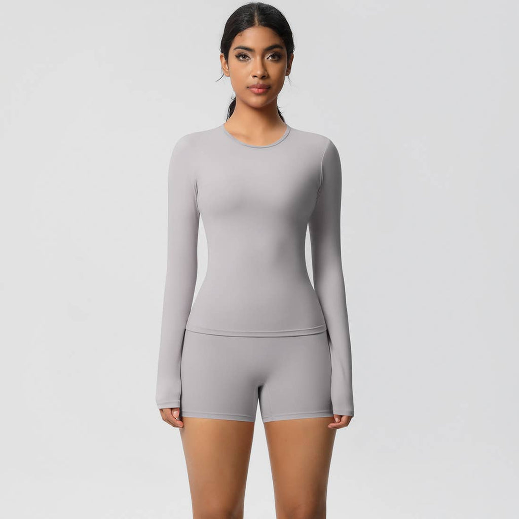 FlexContour 2-Piece Workout Set – Long Sleeve Top & Shorts