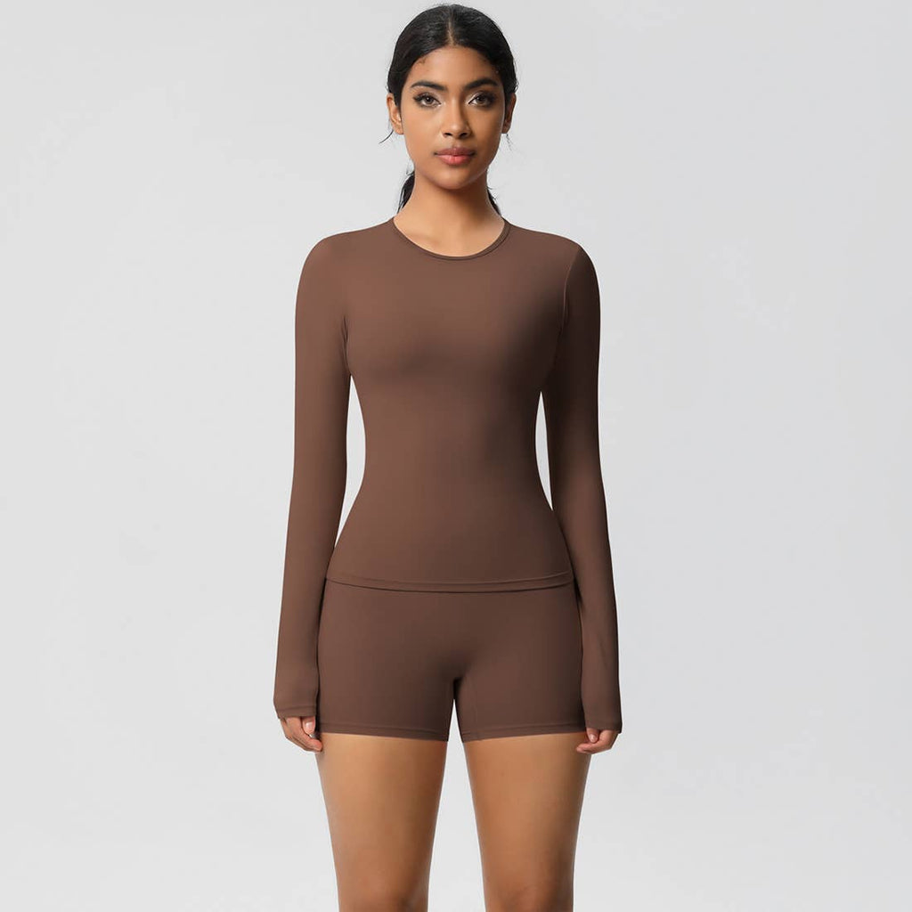 FlexContour 2-Piece Workout Set – Long Sleeve Top & Shorts