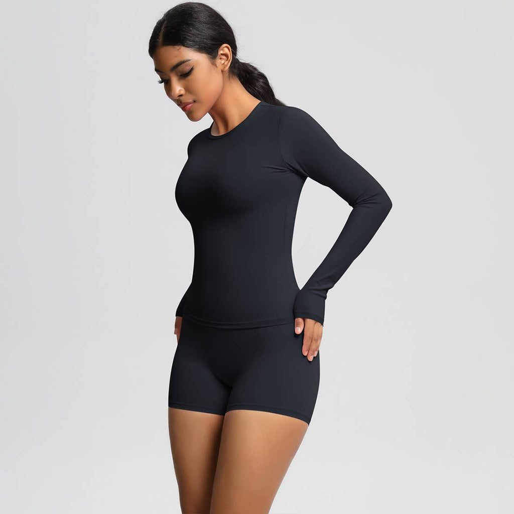 FlexContour 2-Piece Workout Set – Long Sleeve Top & Shorts