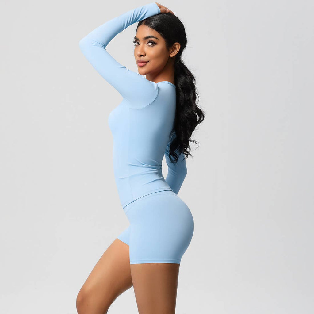 FlexContour 2-Piece Workout Set – Long Sleeve Top & Shorts