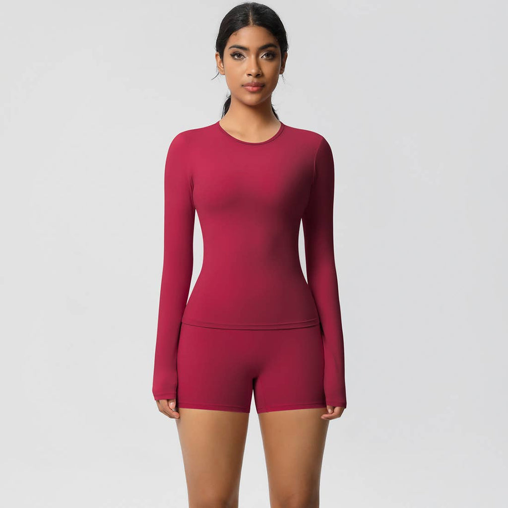 FlexContour 2-Piece Workout Set – Long Sleeve Top & Shorts