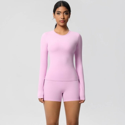 FlexContour 2-Piece Workout Set – Long Sleeve Top & Shorts