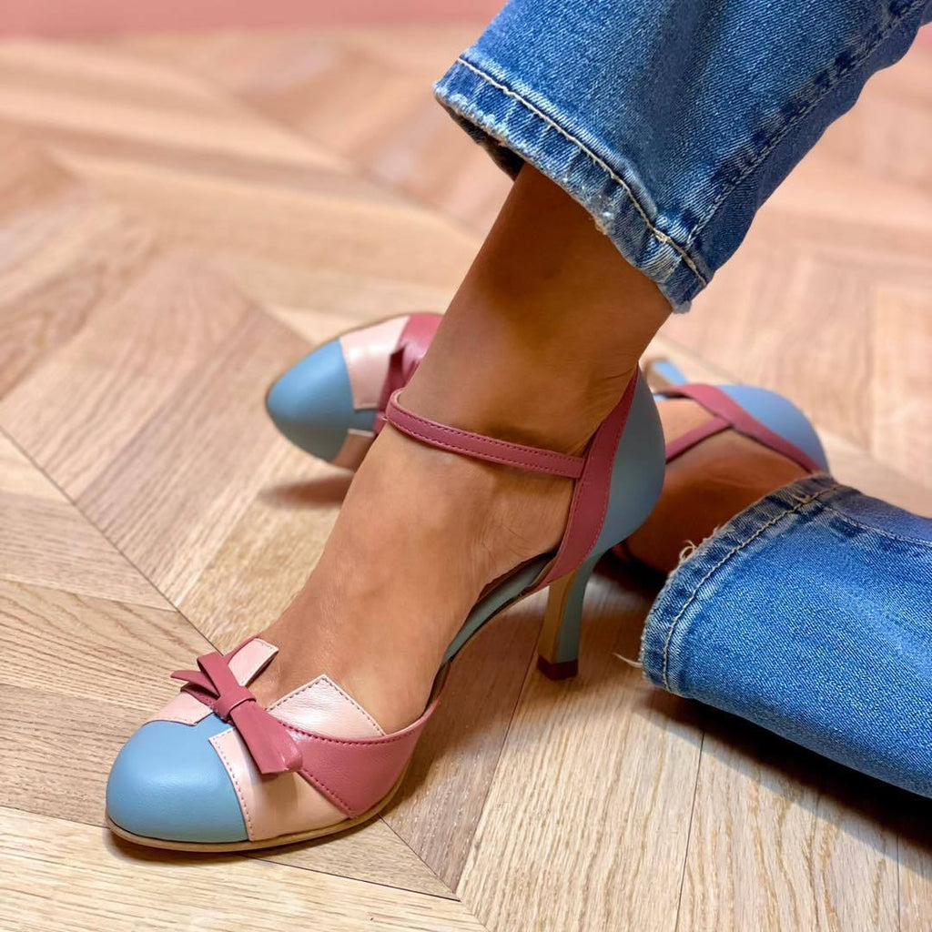 Ins Bow Sandals Summer Color-matching Pointed Toe Buckle High Heels