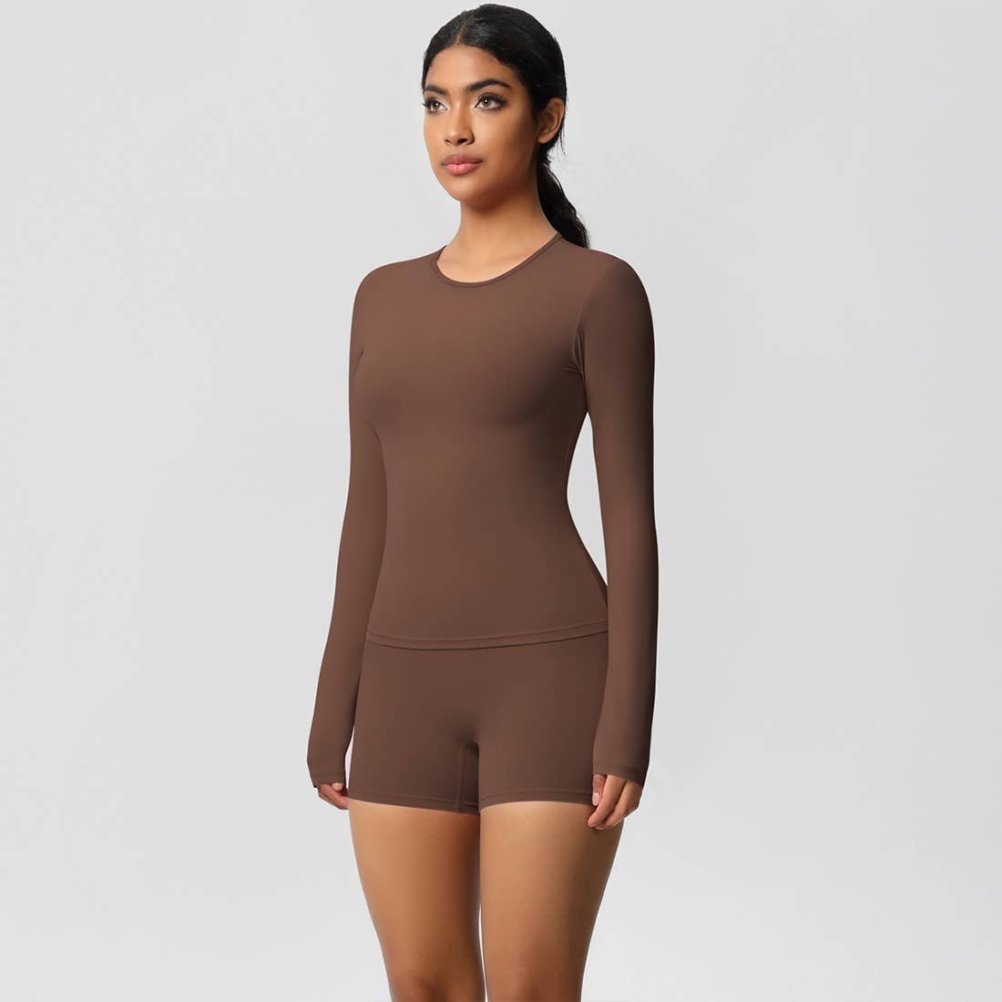 FlexContour 2-Piece Workout Set – Long Sleeve Top & Shorts