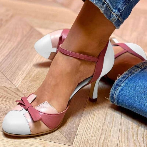 Ins Bow Sandals Summer Color-matching Pointed Toe Buckle High Heels