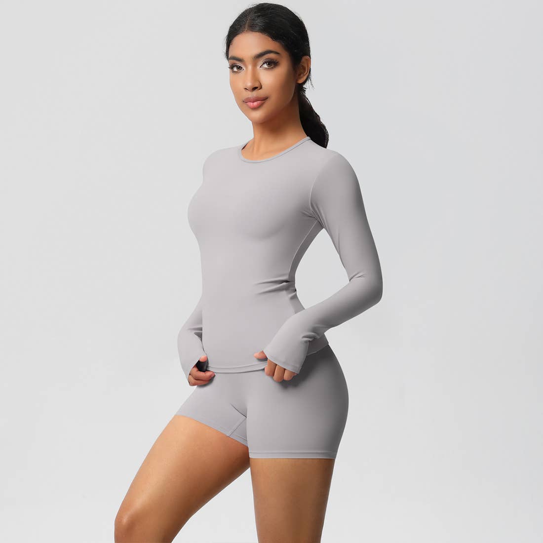 FlexContour 2-Piece Workout Set – Long Sleeve Top & Shorts